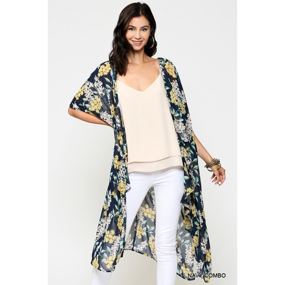 Floral Kimono - Navy